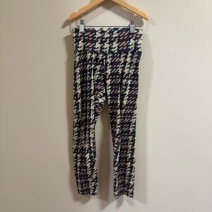 MonnaLisa Kids Houndstooth Leggings in Navy Beige Maroon Girls Sz 11 Lightweight